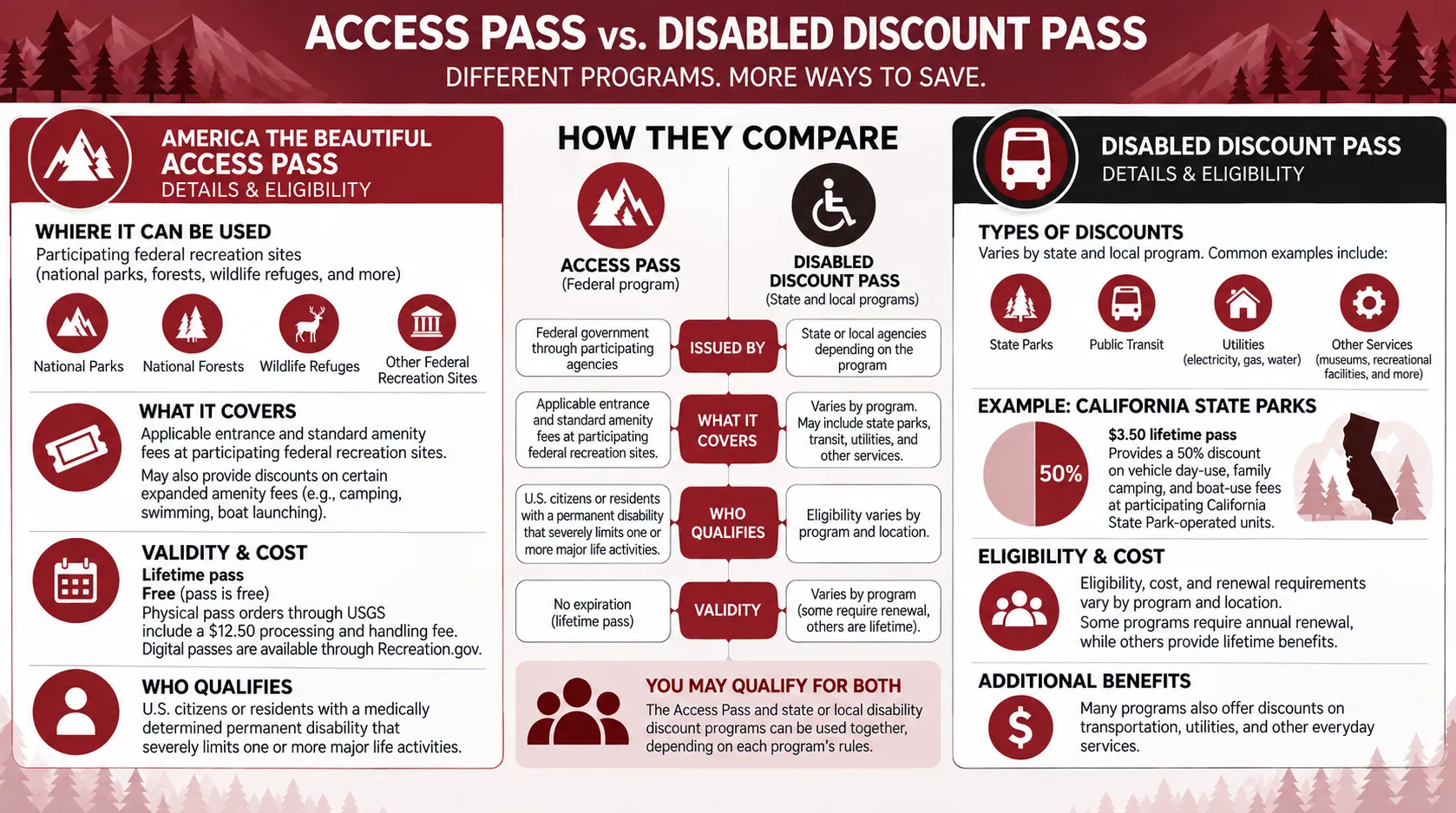 Infographic: What Is an Access Pass and How Does It Work? Access Pass vs Disabled Discount Pass Explained - Access Pass vs. D