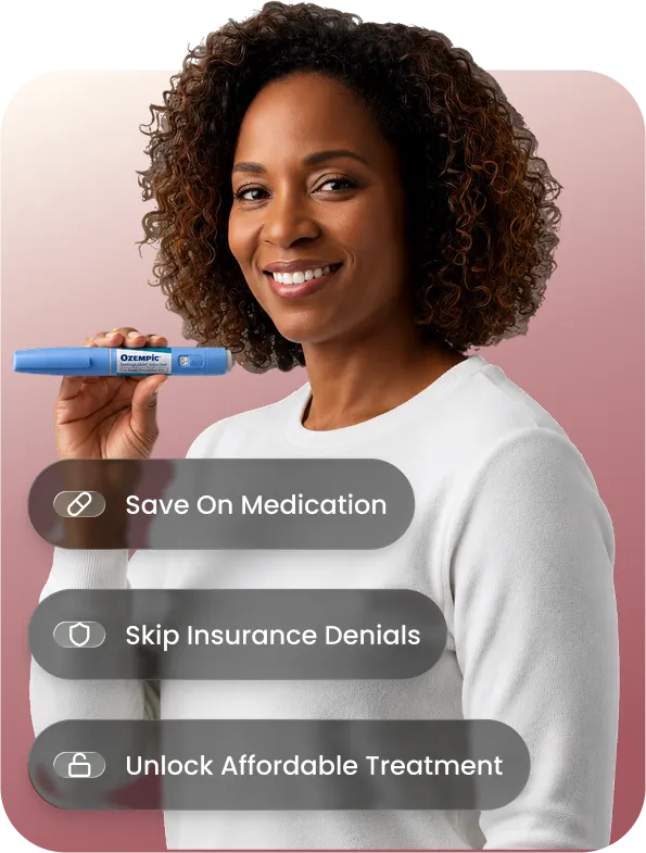 Smiling person holding their prescription medication delivered to their door