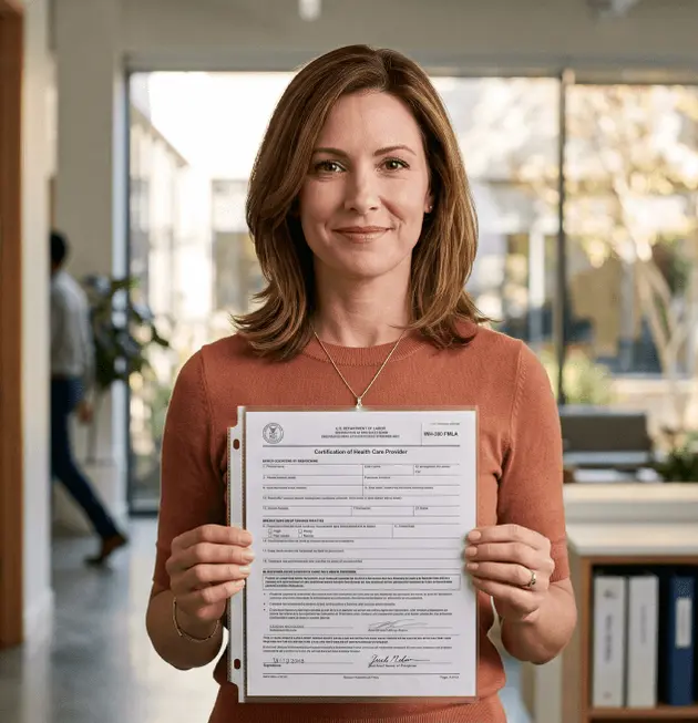 Physician conducting a telehealth visit to certify FMLA leave