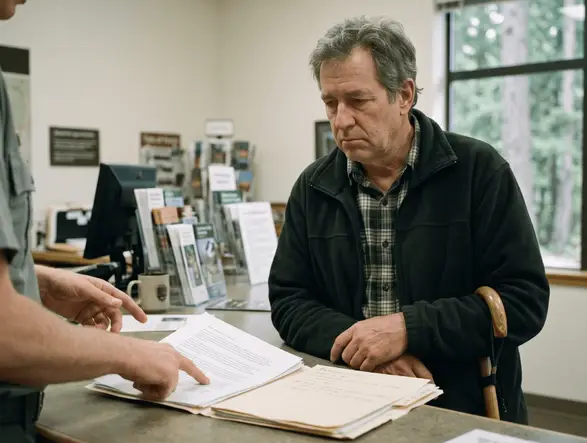 Frustrated person filling out state park pass paperwork