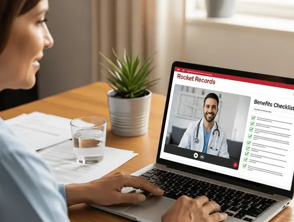 Patient completing an online medical evaluation with a licensed physician by video call