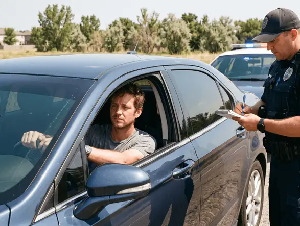 Driver reviewing paperwork, stressed about window tint compliance