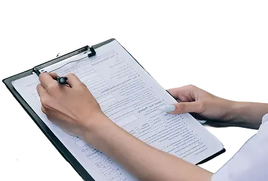 Person answering a short questionnaire online