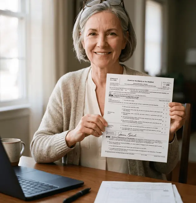 Person reviewing tax paperwork at home